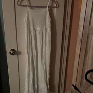 Women’s White High-Low Maxi Dress with Spaghetti Straps